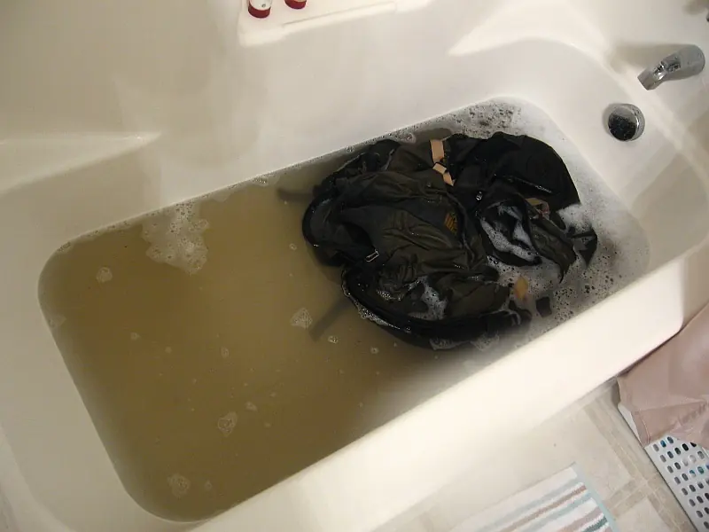 Washing boots and gear after the trek