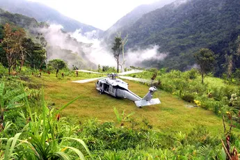 A helicopter on a landing zone