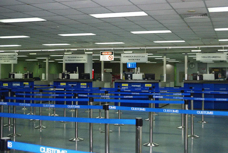 Check-in and queue area