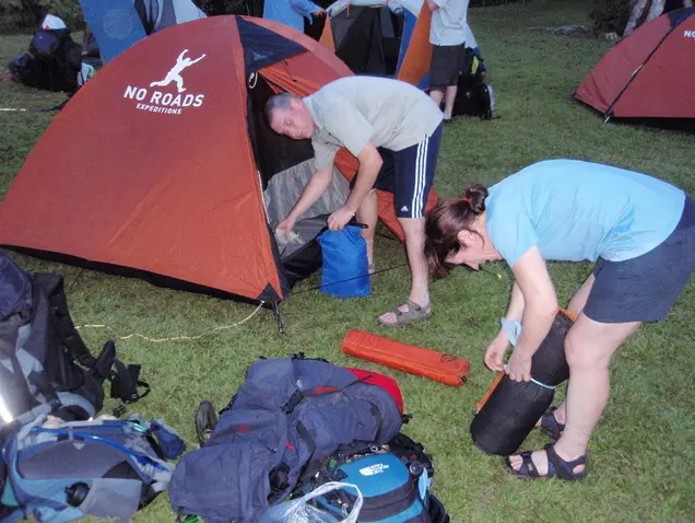 Packing at the tent