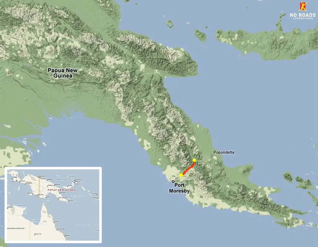 Map of Papua New Guinea with the Kokoda Track marked